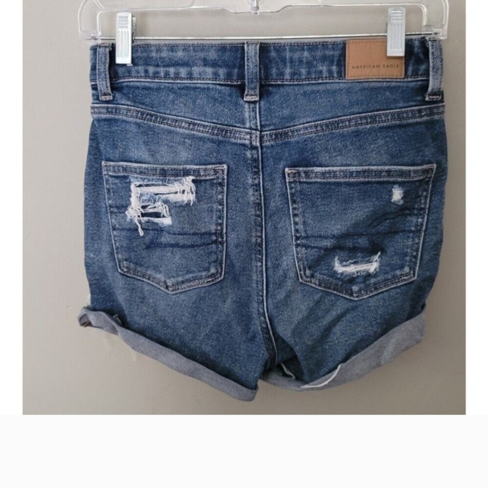 American Eagle distressed Shorts high waist Ripped frayed blue Jean 0 26" - Picture 5 of 6